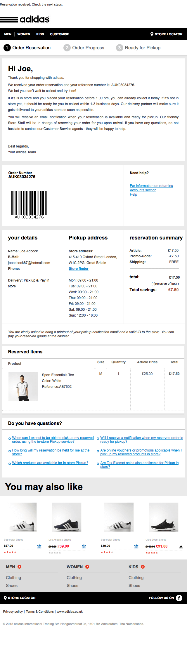 adidas first order code